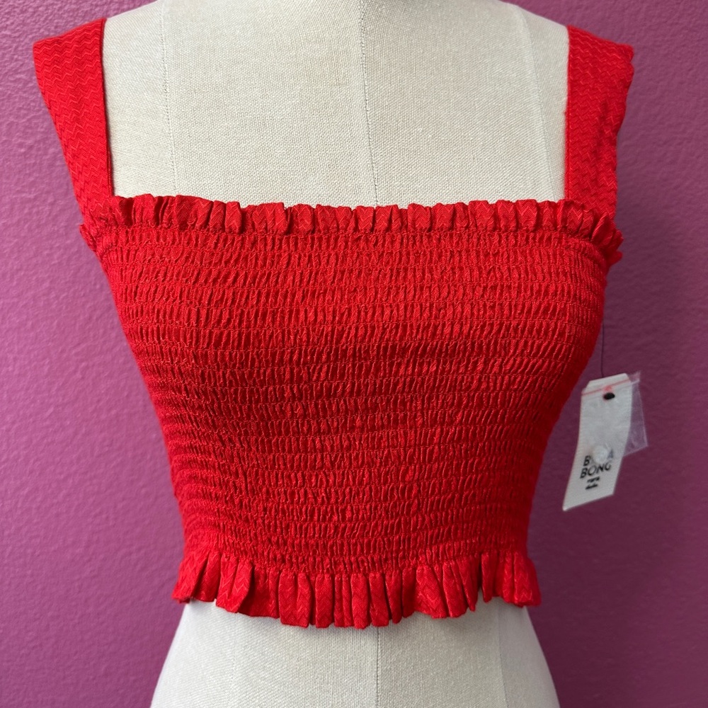 Billabong Bop Bop Red Smocked Crop Top